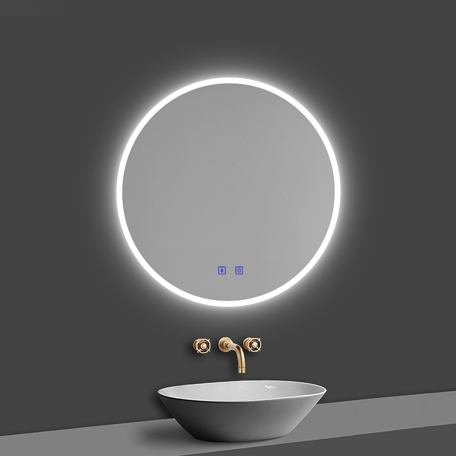 AICA Miroir rond LED tactile anti-buée salle de bain suspendu vertical  70x70cm