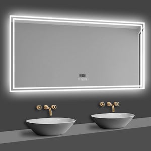 Heilmetz Miroir Salle de Bain 100 x 60 cm, Miroir Salle de Bain LED avec  Interrupteur Tactile et Anti-buée et Horloge et Bluetooth et Loupe 3X et 3  Couleurs de lumière 