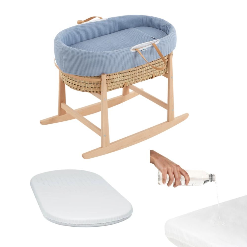 Couffin complet (housse en coton bleu gaufré + matelas perforé ...
