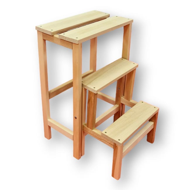 Escalera plegable, taburete escalera, taburete de madera maciza