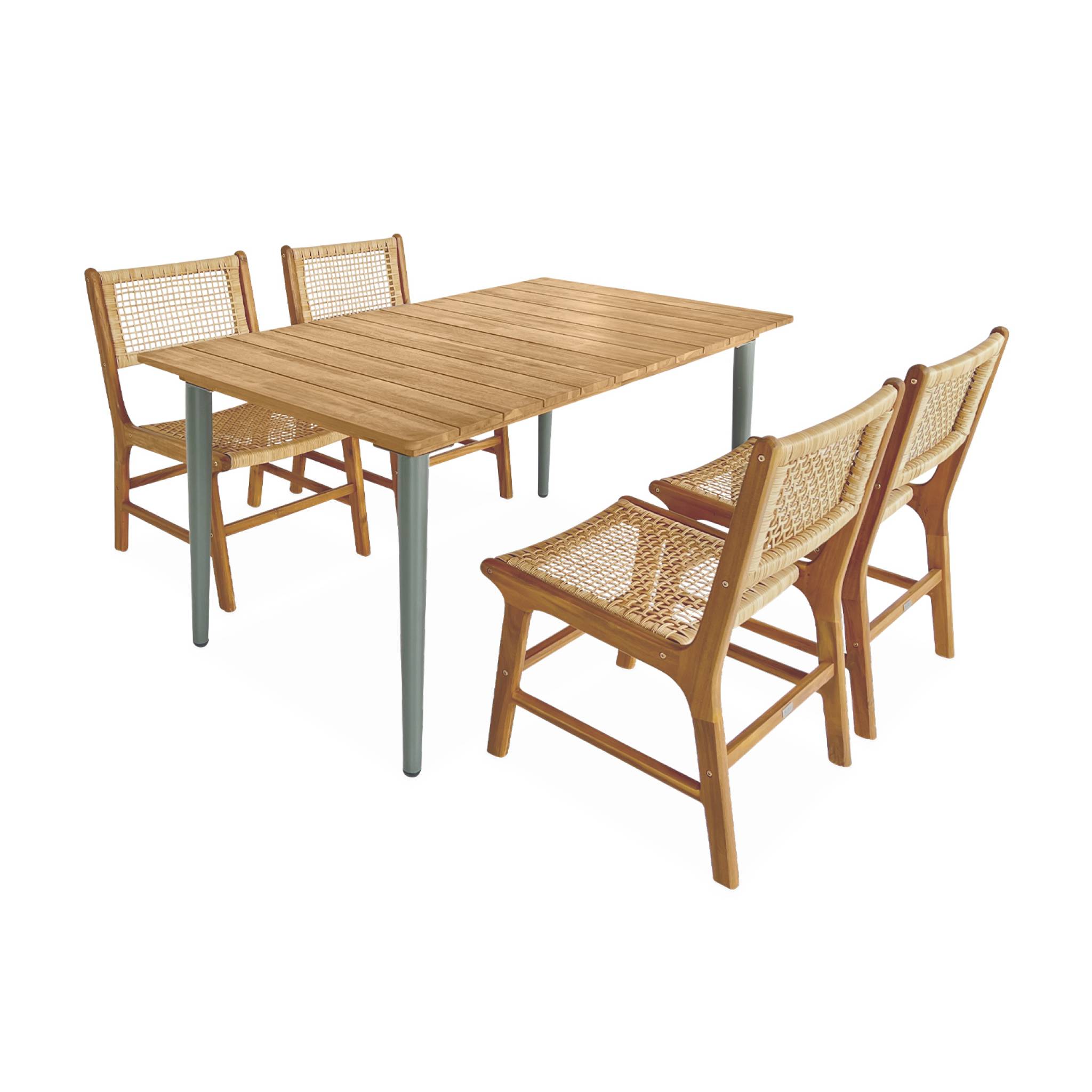 Table de jardin MARINGA bois et métal savane. 150cm + 4 chaises de