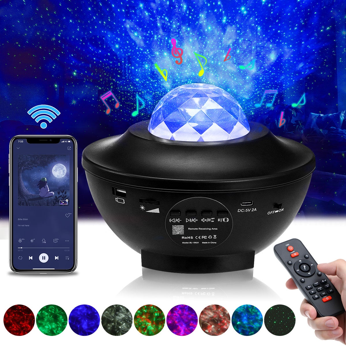 LED Projecteur Lumière Starry Sky Star Bluetooth Musique Veilleuse +  Télécommande