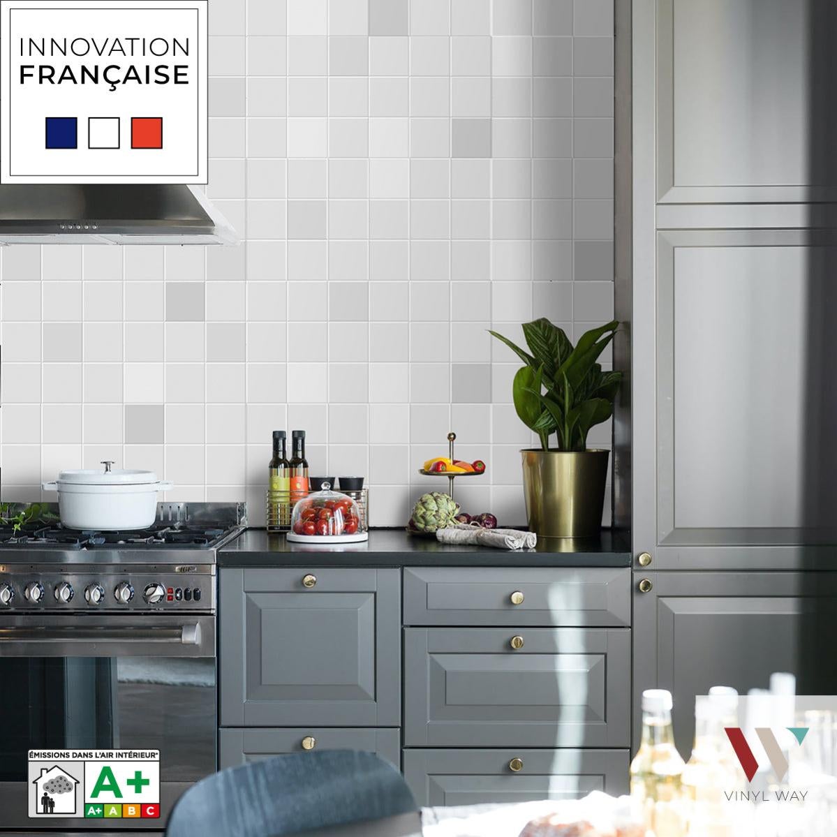 8 carreaux adhésifs 20x20cm Bianca / Montréal / blanc / pour douche, murs, sol, cuisine, salle
