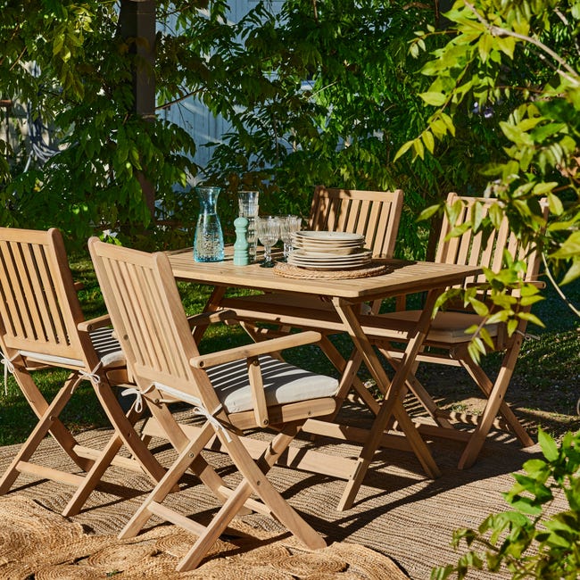 Conjunto mesa y 4 sillas de jardín teca natural