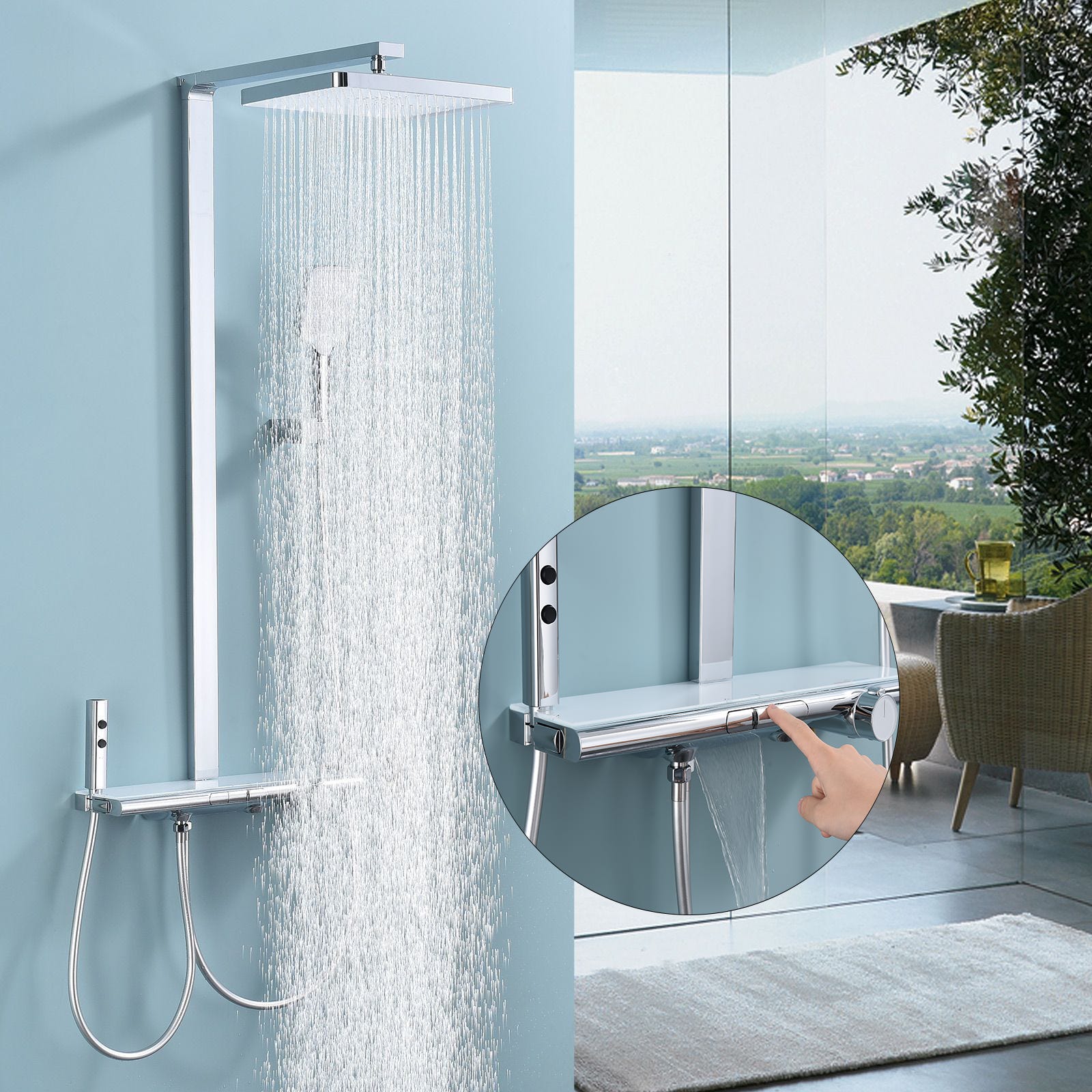 Robinet de douche en laiton chrome avec douchette pour salle de bain moderne