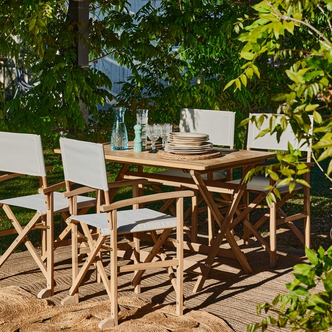 Conjunto de jardín comedor mesa plegable 120x70 + 4 sillas director crudo -  Java Light