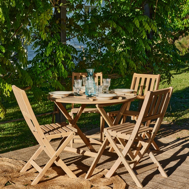 Mesa de comedor redonda jardín madera maciza Cailin