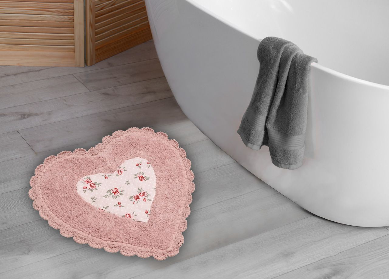 Tappetino bagno 100% cotone romance rosa ovale antiscivolo cm50x80x2 Tappetino bagno 100% cotone romance rosa ovale antiscivolo cm50x80x2