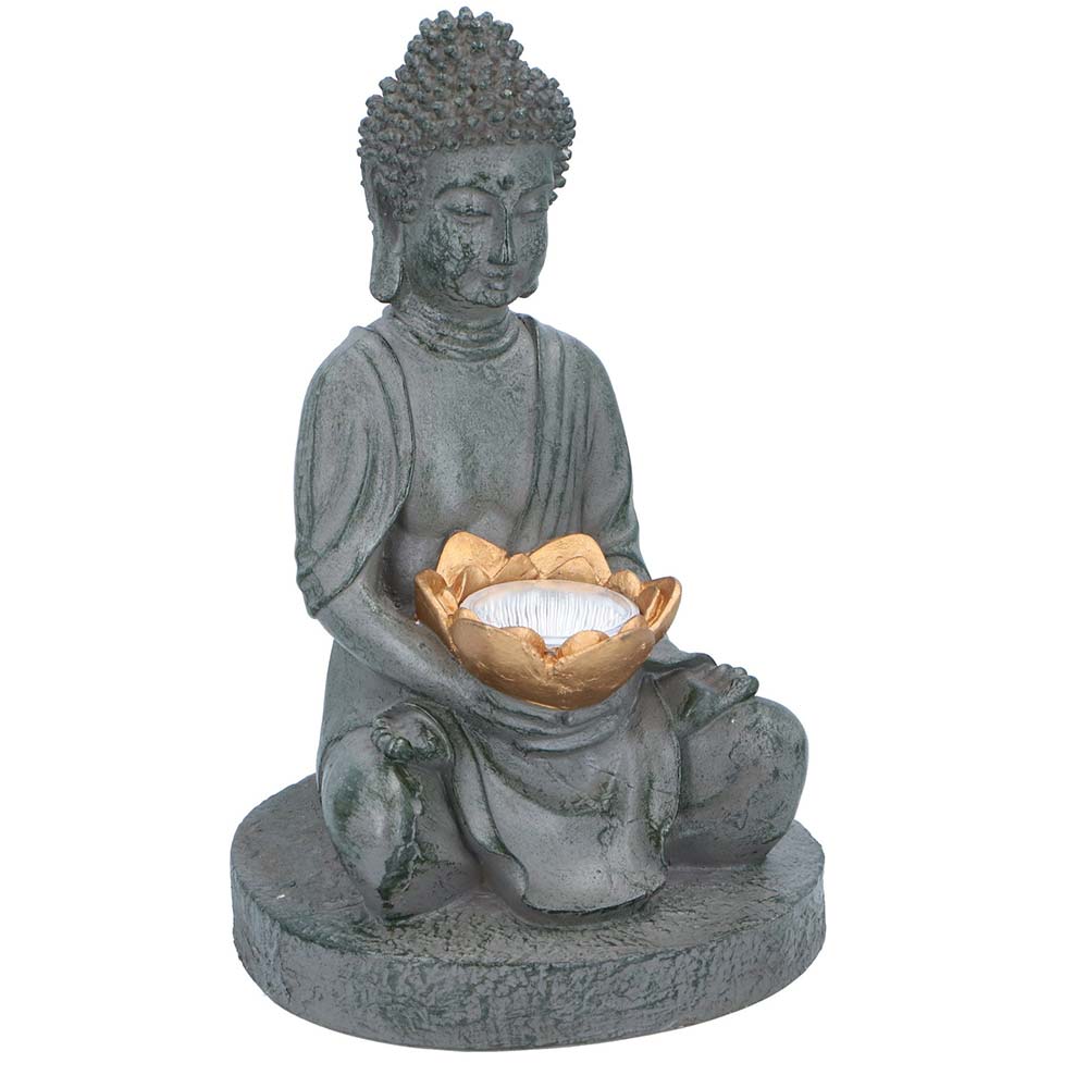 Lampada da Tavolo Statua Buddha da Giardino Luce LED Ricarica Solare 27cm