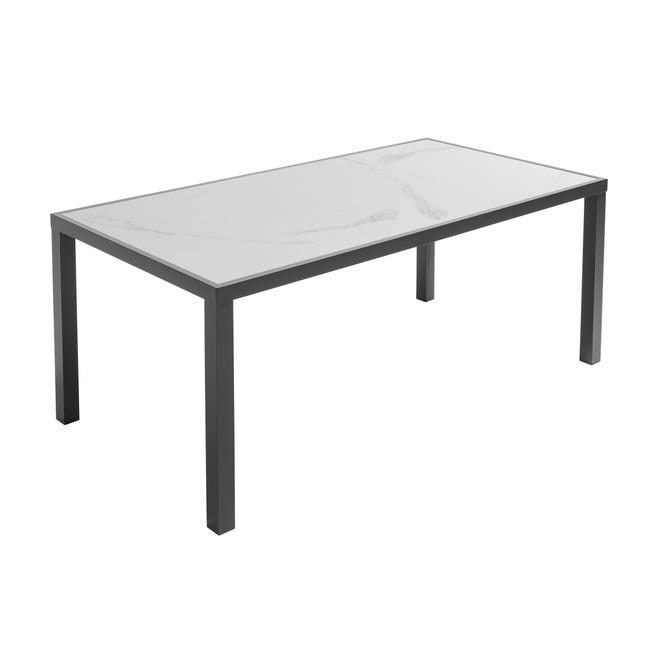 Tavolino da Salotto Esterno in Alluminio e Piano Effetto Marmo