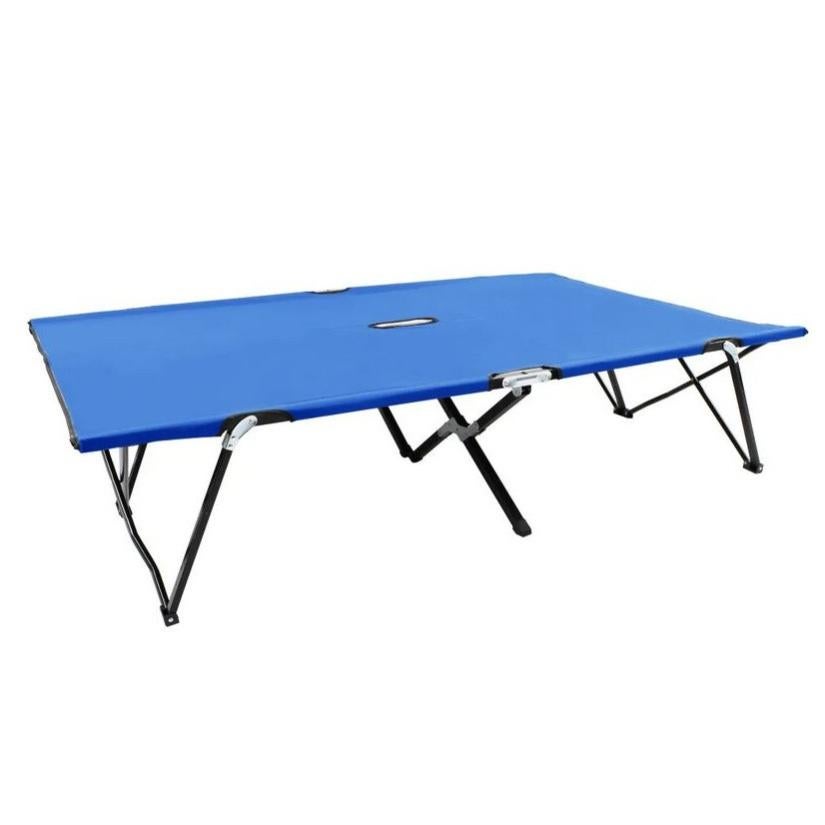 Chaise longue 2 places pliable tissu bleu et métal noir Bura Leroy Merlin