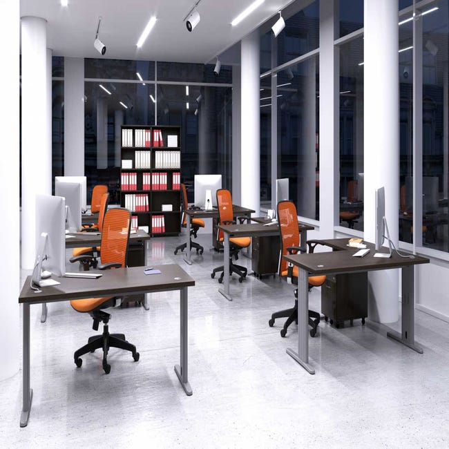 Mesa escritorio color Roble claro Spacio Home Office H40 patas metalicas  con pasacables 160 x 80 x 74 cm