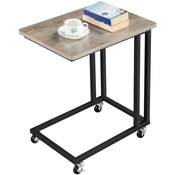 Yaheetech Tables d appoint en Forme C Bout de Canapé sur roulettes Gris Rustique Leroy Merlin