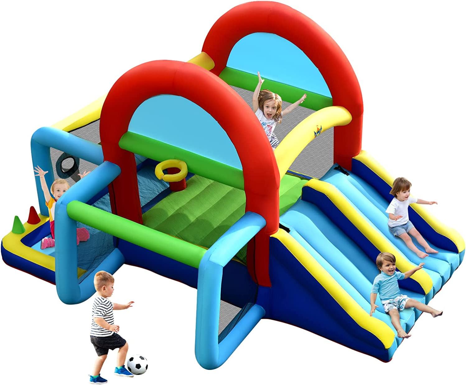 Structure gonflable avec auvent double,toboggan,piscine à balles,but de