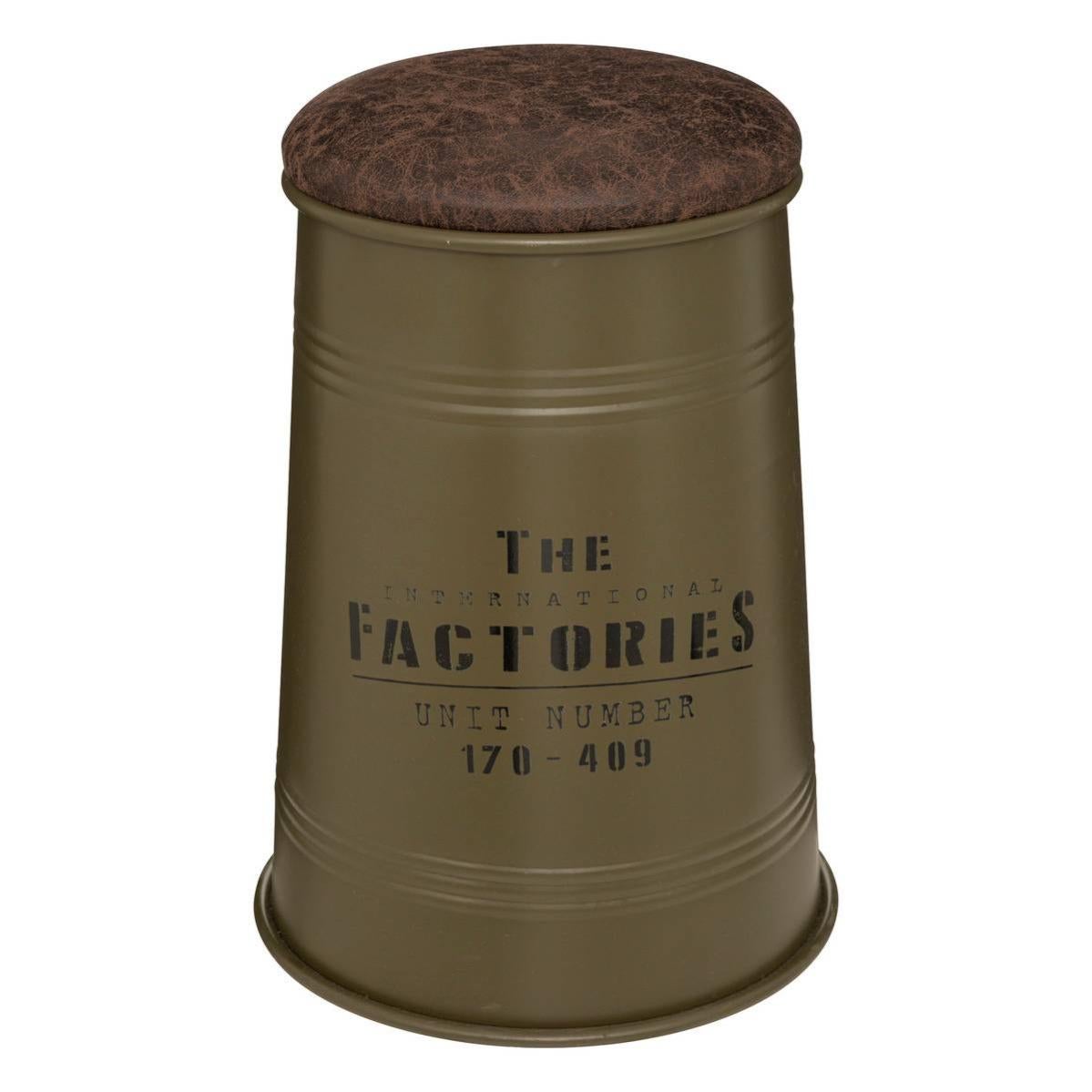 Pouf bidon "Joao" métal et bois vert kaki Atmosphera créateur d