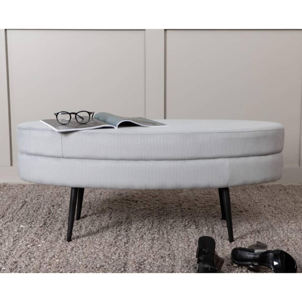 Panca Ottomana SimpliHome Carlson, Piccola 66 Cm, In Tessuto Effetto Lino Grigio, Stile Mid-century