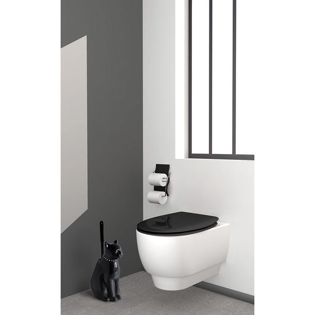 Brosse WC, Brosse Toilettes WC Silicone, Balai Toilette WC et Support, Noir  Balayette WC Suspendu, Brosse