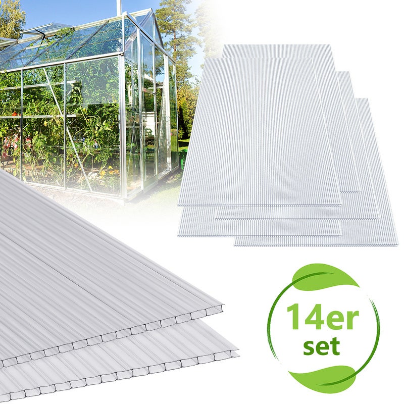 14 Plaque polycarbonate creux 4 mm, Plaques alvéolaires en polycarbonate  10,25 m², à double paro résistant aux UV Panneau pour serre, 60,5 x 121 cm