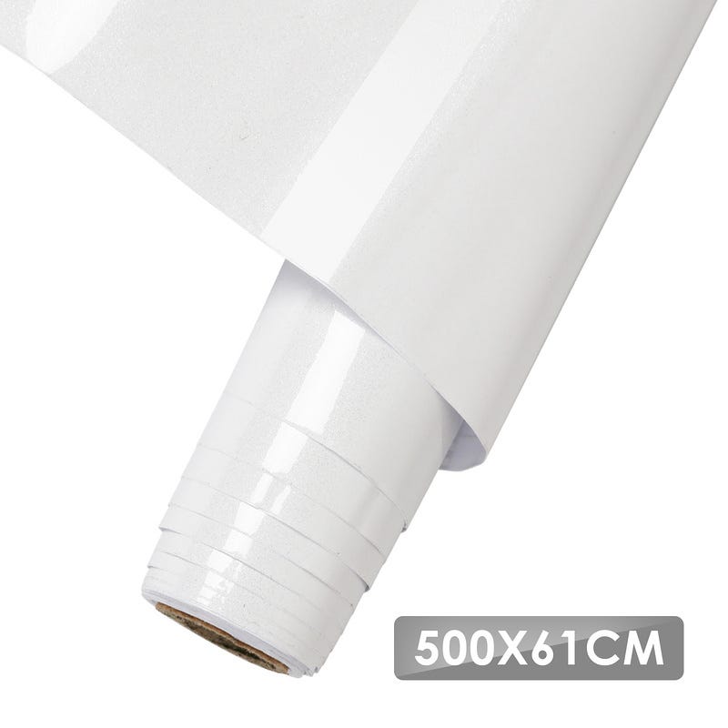 Papier adhésif Film adhésif décoratif pour Meuble PVC Brillant Imperméable  Papier Peint autocollant Blanc 500x61cm