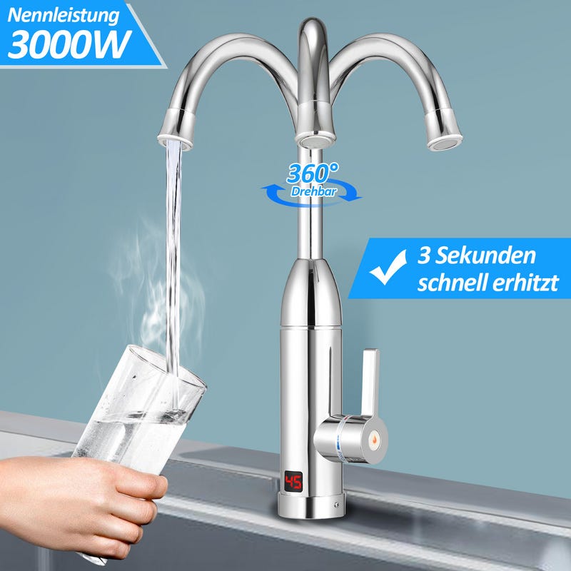 Robinet Chauffe eau Instantané Electrique 3kW pour un Lave-mains, Vaisselle  Mais Pas pour une Douche Bien Chaude