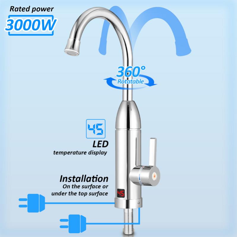 Rubinetto Elettrico Scaldacqua Istantaneo YAOPIU, 3000W, Display LED, Per Bagno E Cucina, 220V, Acciaio Inox