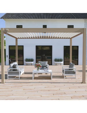 Pergola bioclimatique aluminium effet bois naturel 3x4M toit ajustable