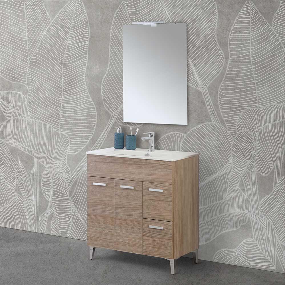 Lomadox Set di mobili da bagno doppio lavabo 140 cm, rovere vintage Nb, 2 lavabi in ceramica, 4 cassetti con chiusura morbida, scaffale