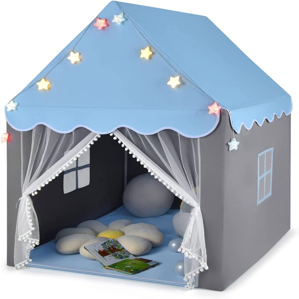 Tente de jeux avec tapis lavable, tente enfant interieur avec lumières  étoiles, 105 x 121 x 136 cm