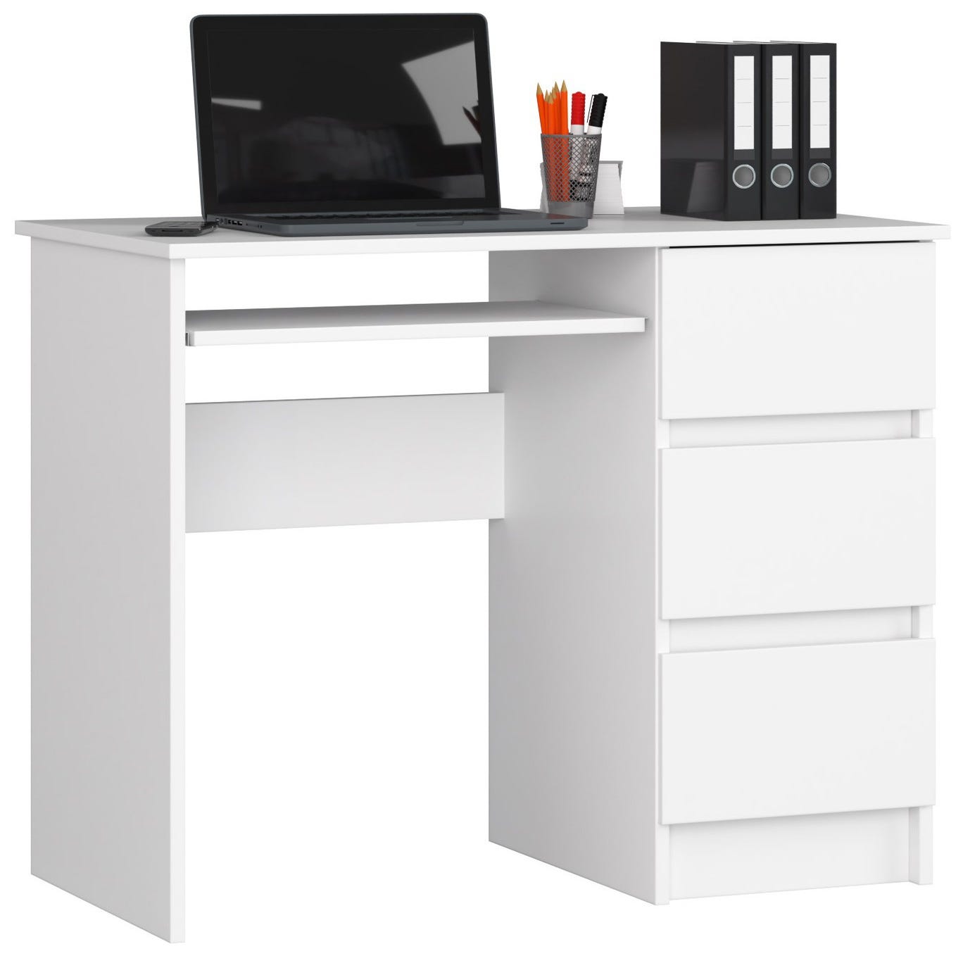 Bureau avec rangement Avec 6 tiroirs - Aggloméré Blanc - Bureau  d'ordinateur - Table de Bureau - 140 x 50 x 77 cm