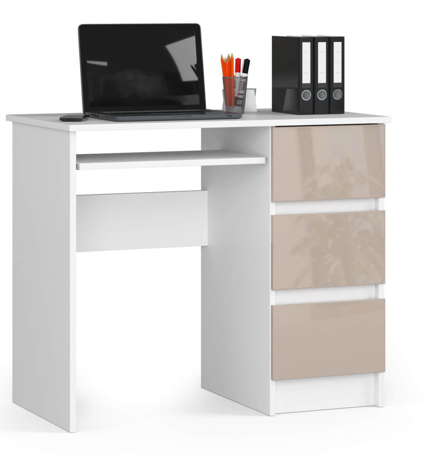 Libreria Da Scrivania A 3 Ripiani In Legno E Acciaio, Organizer Per Computer E Ufficio, Con Parete A Griglia E Piedini Regolabili, 105x21,2x75,5 Cm