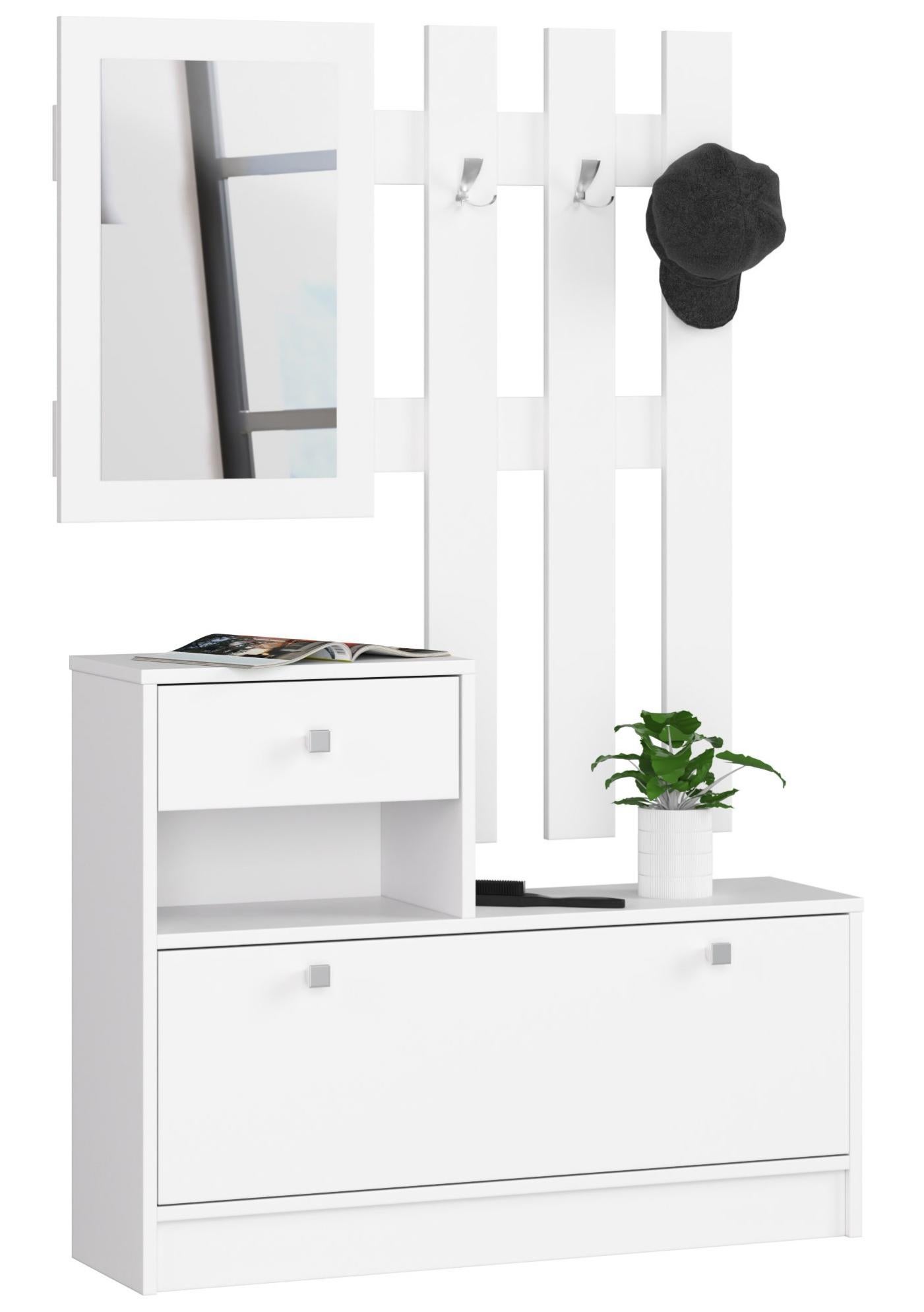 Mobile Portascarpe Con Appendiabiti AKORD Bianco 90 Cm 1 Porta 1 Cassetto 90x25x170 Cm 87836214