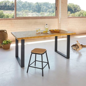 Mesa comedor industrial VINCE con pata metálica y tablero madera de 4 cm en  roble sellado 140 X80 cm