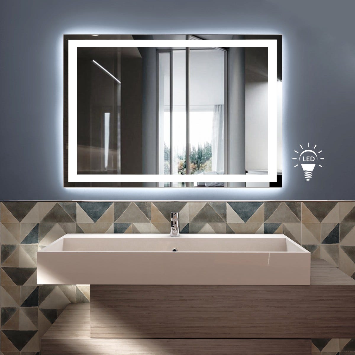 Specchio da Bagno Rettangolare con Bluetooth Zircone 100×70 cm, Specchio  Retroilluminato a LED, Telaio acciaio, Kit Fissaggio Murale Incluso