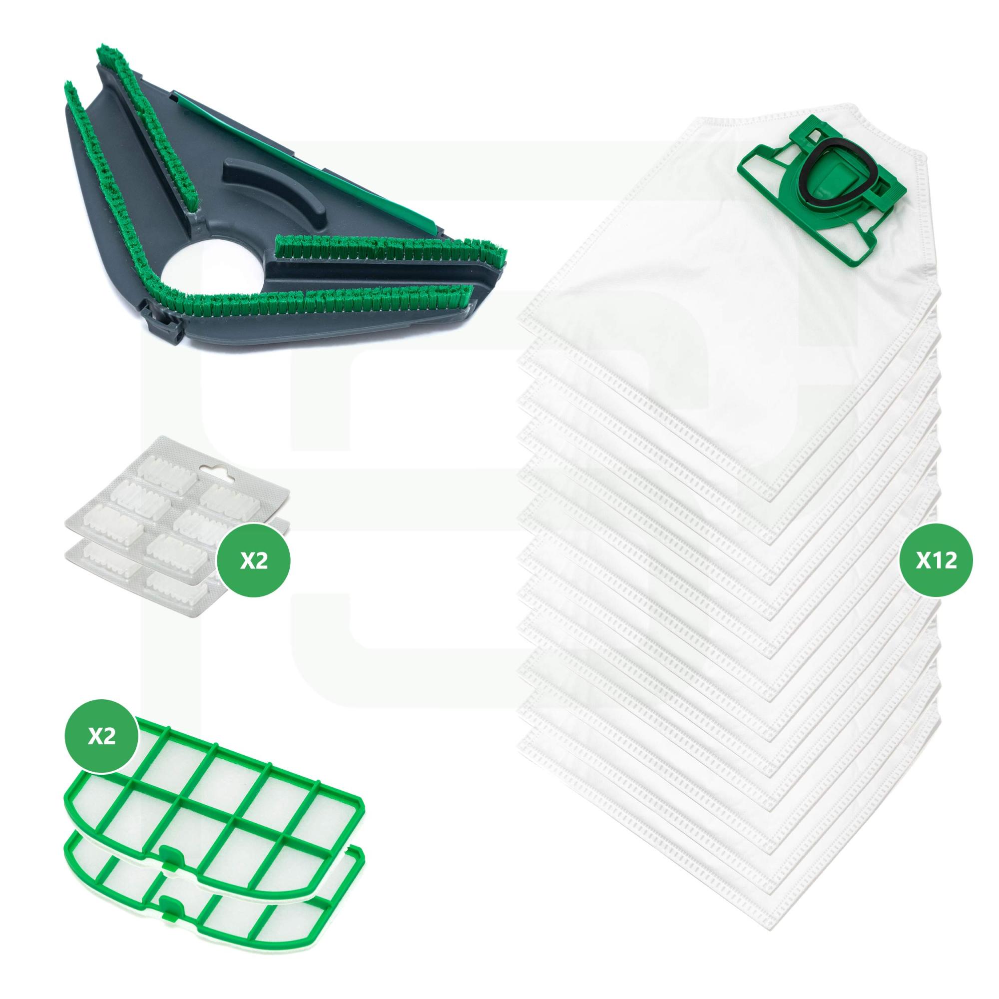 Piesseonline Kit Risparmio 12 sacchetti 12 profumini 2 grigli 1  sottospazzola Compatibile Per Vorwerk Folletto Vk 200 220s