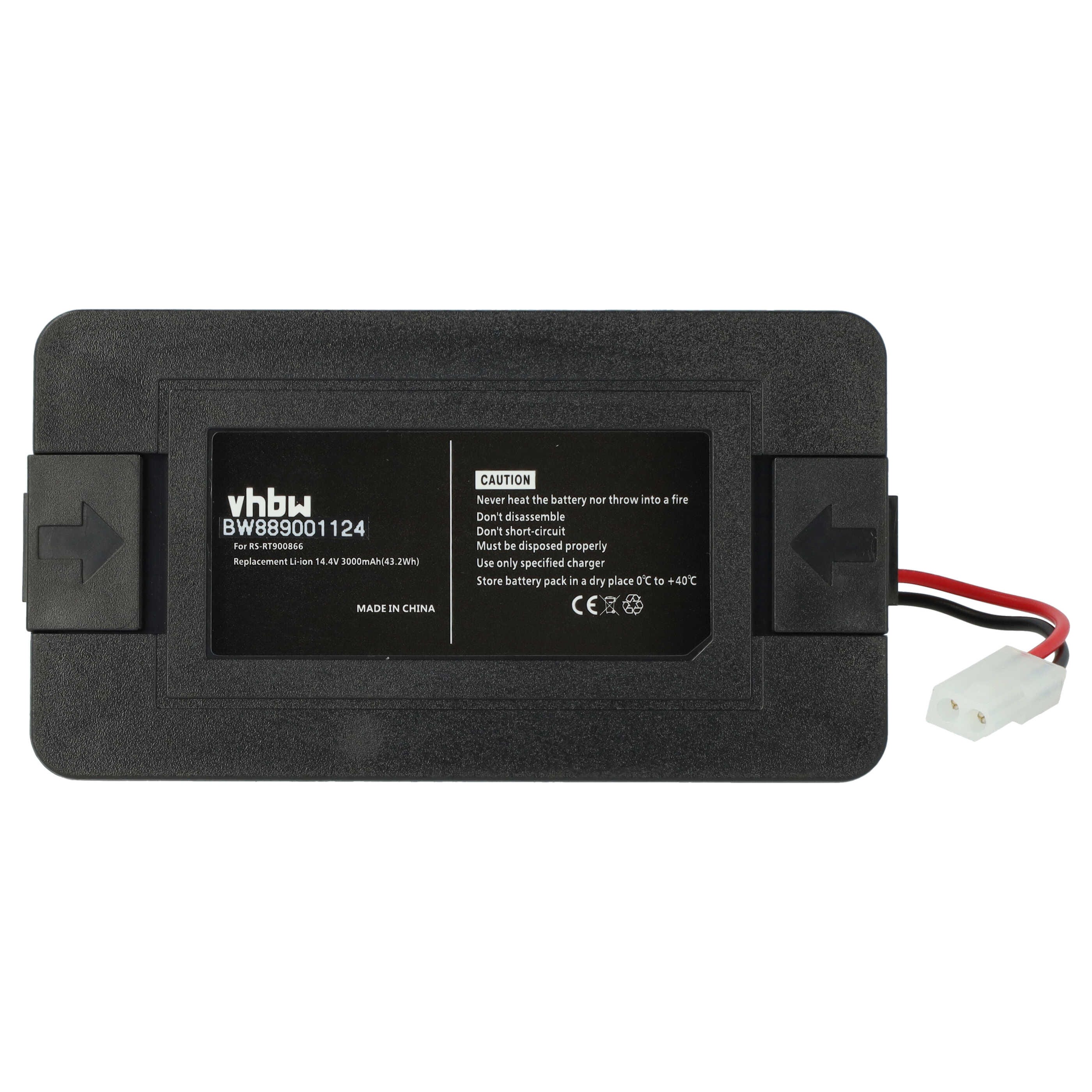 Vhbw batteria compatibile con Rowenta X-plorer serie 60 Connect RR7427,  RR7427WH aspirapolvere Nero (3000mAh, 14,4V, Li-Ion)