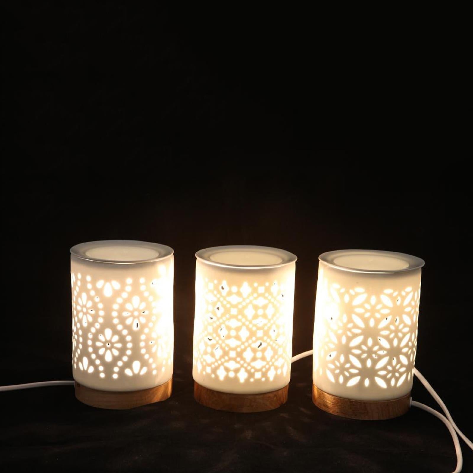 Lampada bruciaoli brucia essenze aromi elettrica in porcellana e legno idea  bomboniera / Default Title
