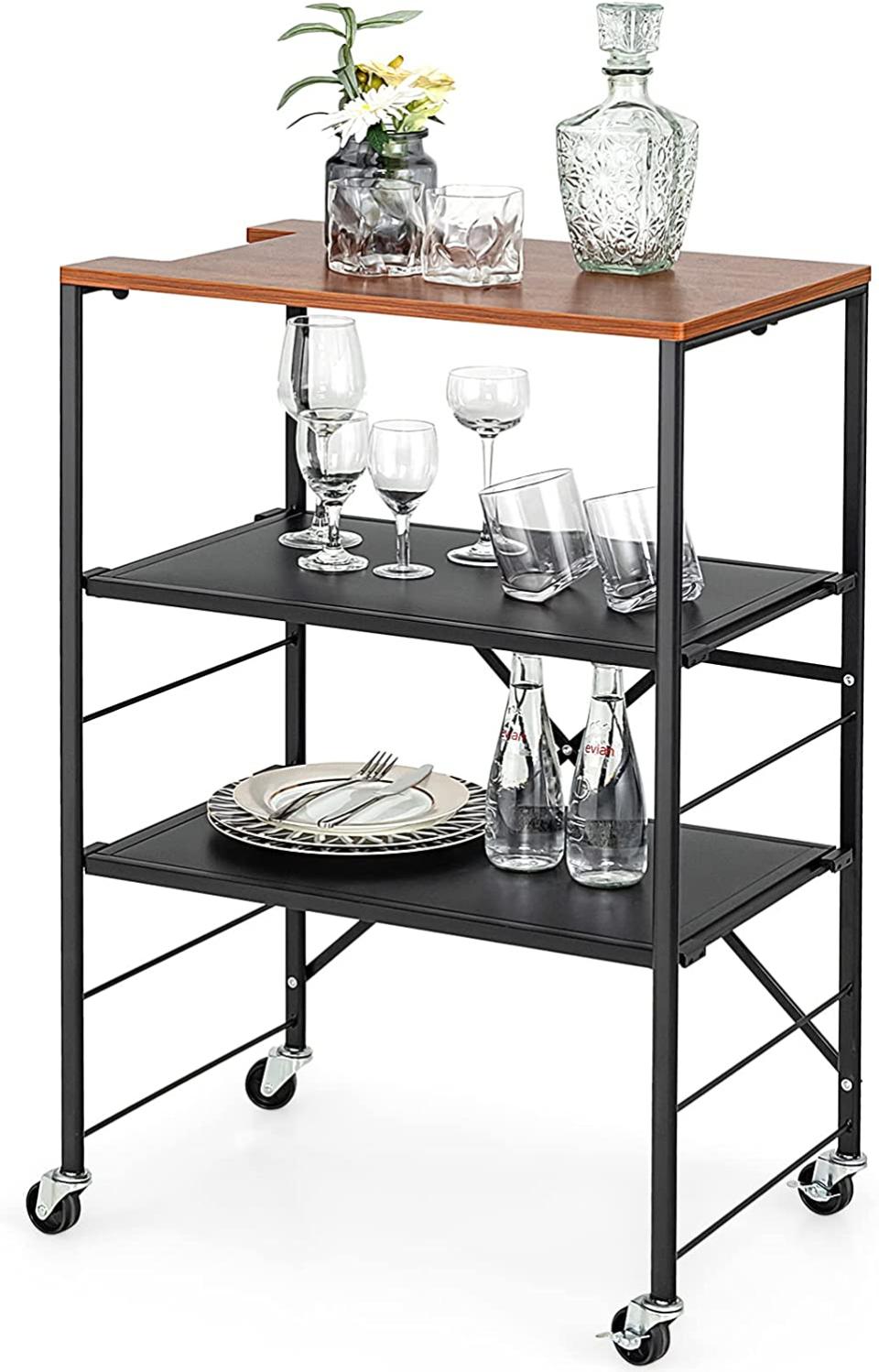 Wooruy Support D'Imprimante Avec 2 Tiroirs En Tissu - Table D'Appoint à Roulettes Marron 59,9 X 38,1 X 70,6 Cm