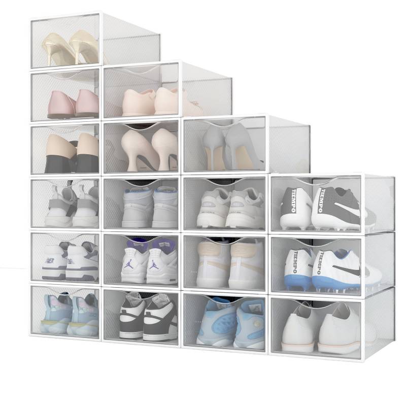 18 pcs scatole di scarpe Lucidi impilabili in plastica bianco 33