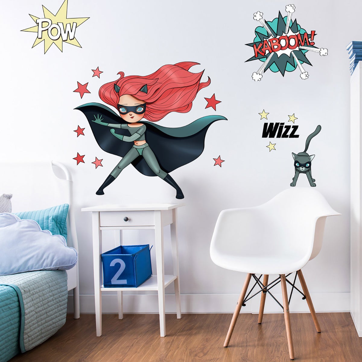 Adesivi murali dei Supereroi rossi e gatti per bambini 60 x 120
