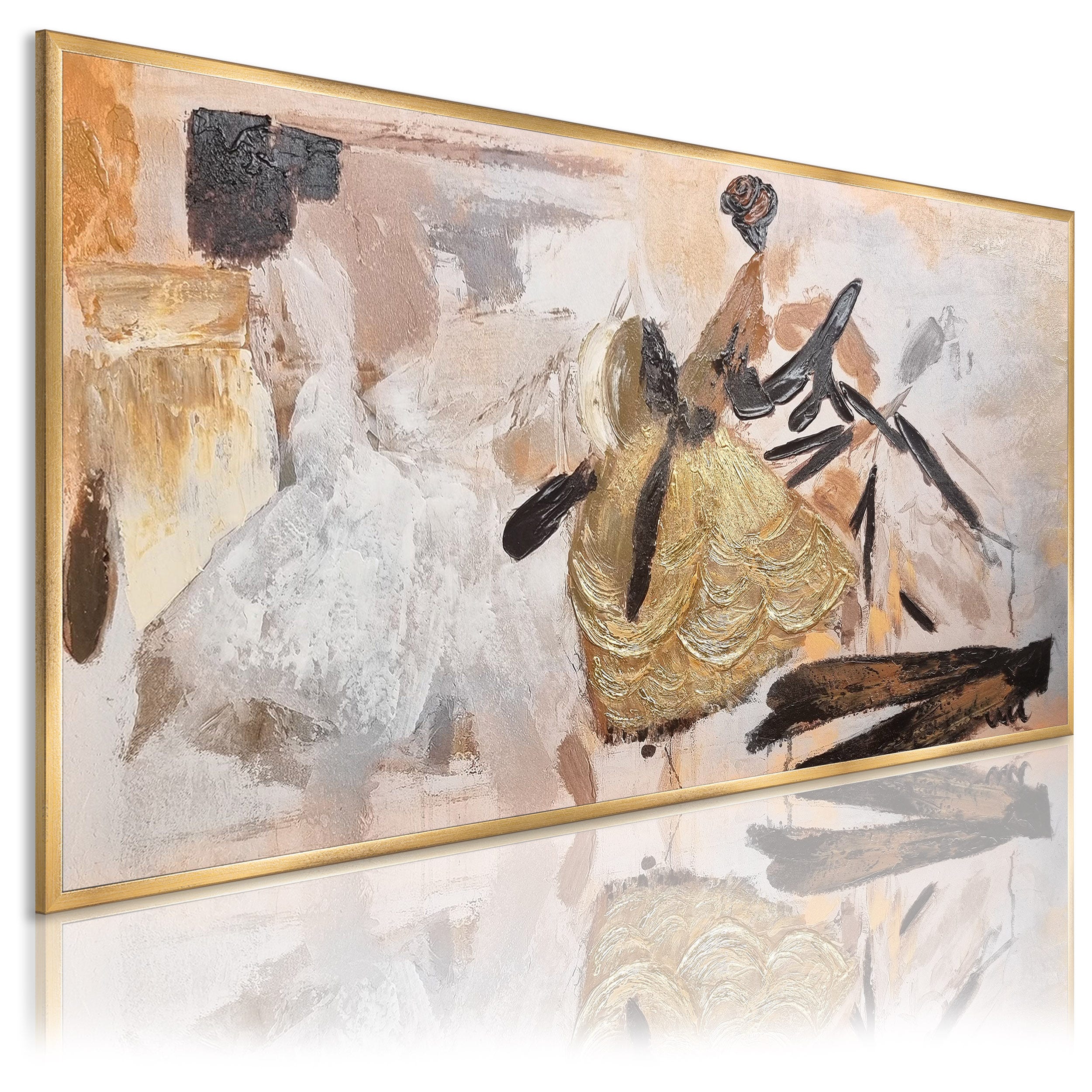DeKoArte - Tableau abstrait peint à la main 140x70 cm DANCERS - Tableau  moderne avec cadre doré