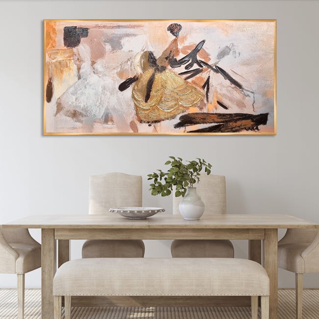 DekoArte - Quadri astratti dipinti a mano 140x70 cm FIORI ASTRATTI - Dipinto  su tela con cornice nera