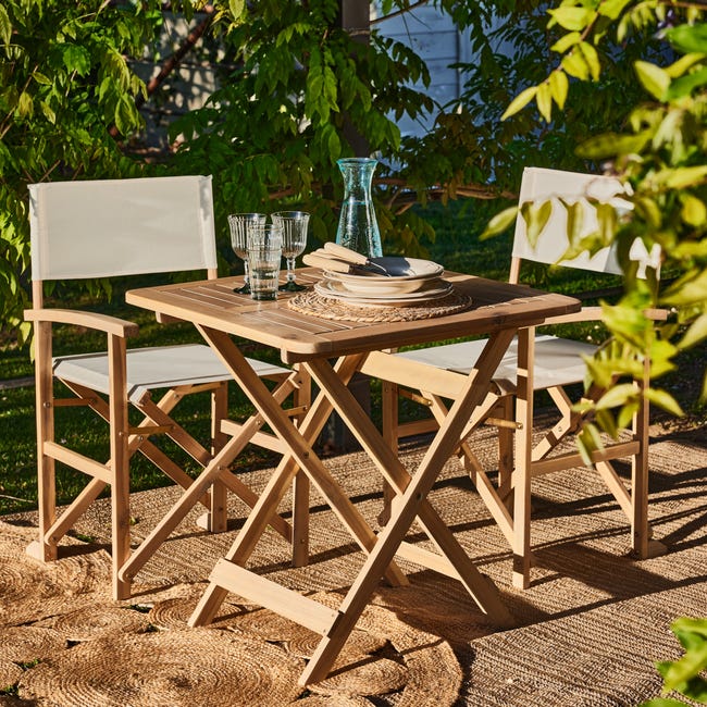 Table à manger pliante de jardin 70x70 cm couleur claire bois - Java Light