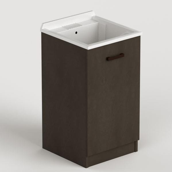 Mobile Lavanderia Con Vasca In Ceramica - Legno, 60x50 Cm, Bianco | Completo Di Sifone E Piletta - Foto 2