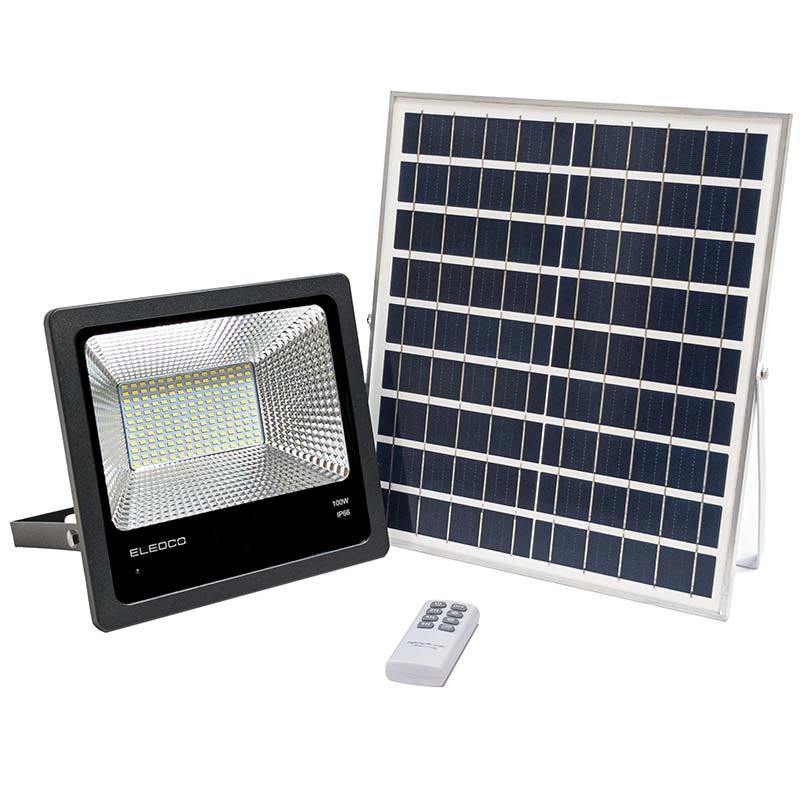 Foco Solar 100W ELEDCO, Proyector LED, Luz Neutra 4000K, Mando a Distancia,  Autonomía 8-15 Horas