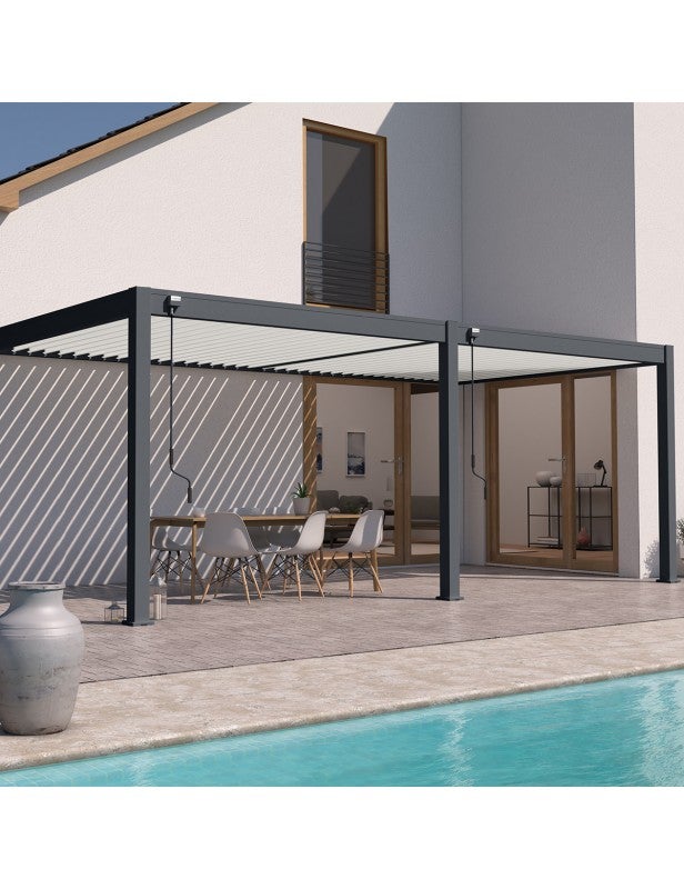 Pergola bioclimatique Ombréa VS adossée 3x6M - Anthracite/blanc ...