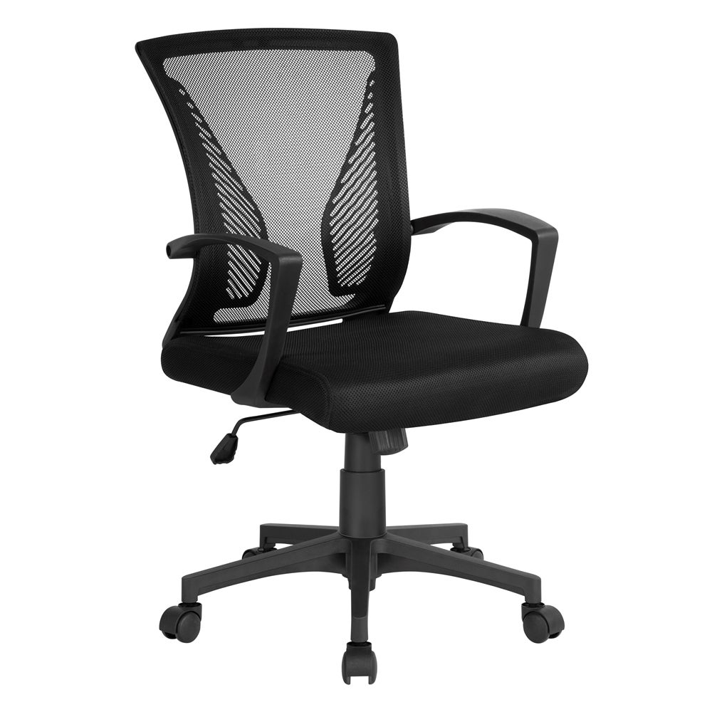 Fauteuil de bureau avec accoudoir rabattable, Chaise de bureau en toile,  Siège, pivotant à 360°, support lombaire réglable, Noir