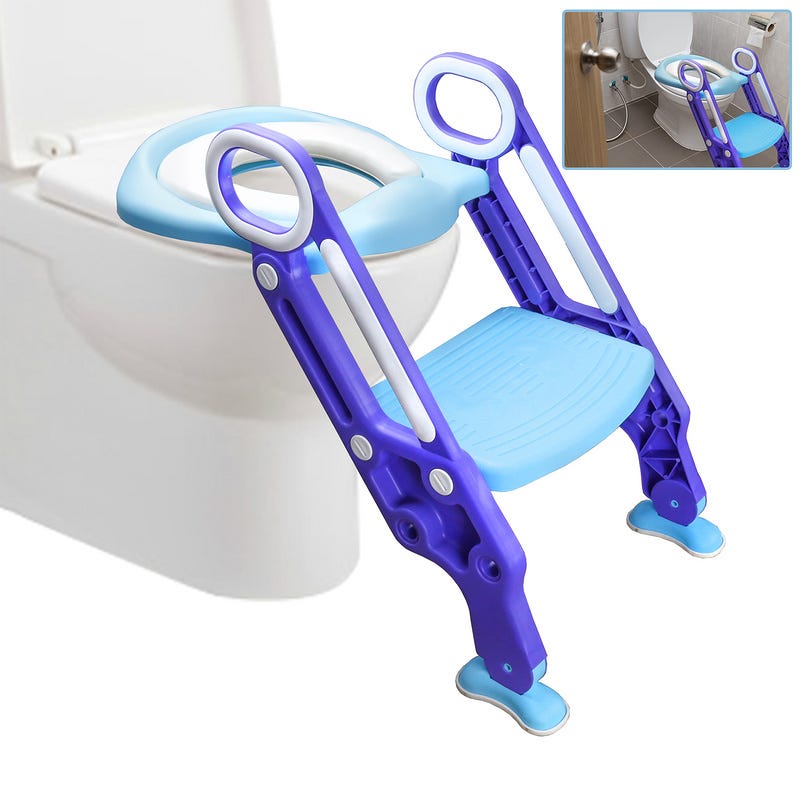 Giantex siège de toilette pour enfants pliable et hauteur réglable,  réducteur de toilette pour bébé avec marches larges et antidérapantes,  lunette de toilette rembourré confortable (bleu) - Conforama