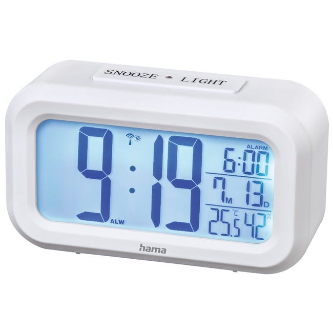 Reloj digital sobremesa con alarma blanco
