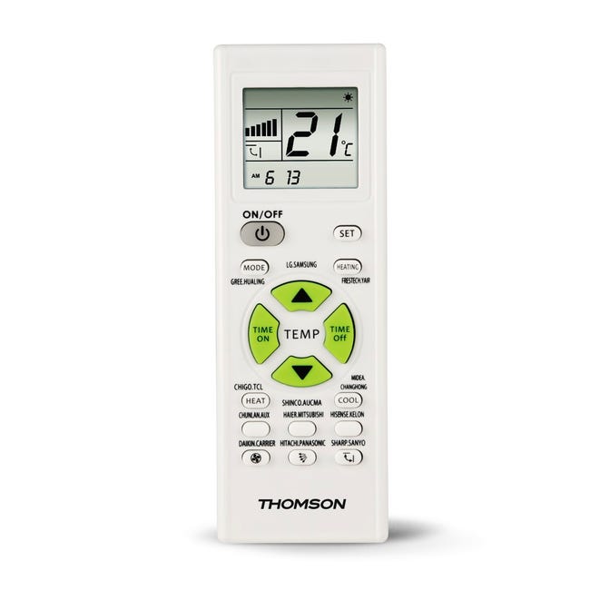 Thomson, Mando a distancia universal de aire acondicionado (control remoto  de aire acondicionado, pantalla LCD, temporizador) Blanco.