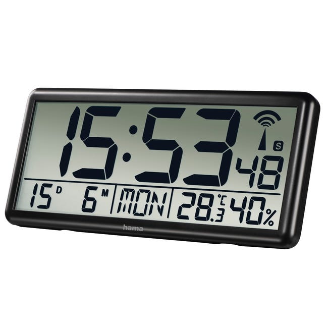 Hama, Reloj Digital para Pared con Radio, indicador de Temperatura y  Humedad (Reloj con Radio DCF) Color Negro.